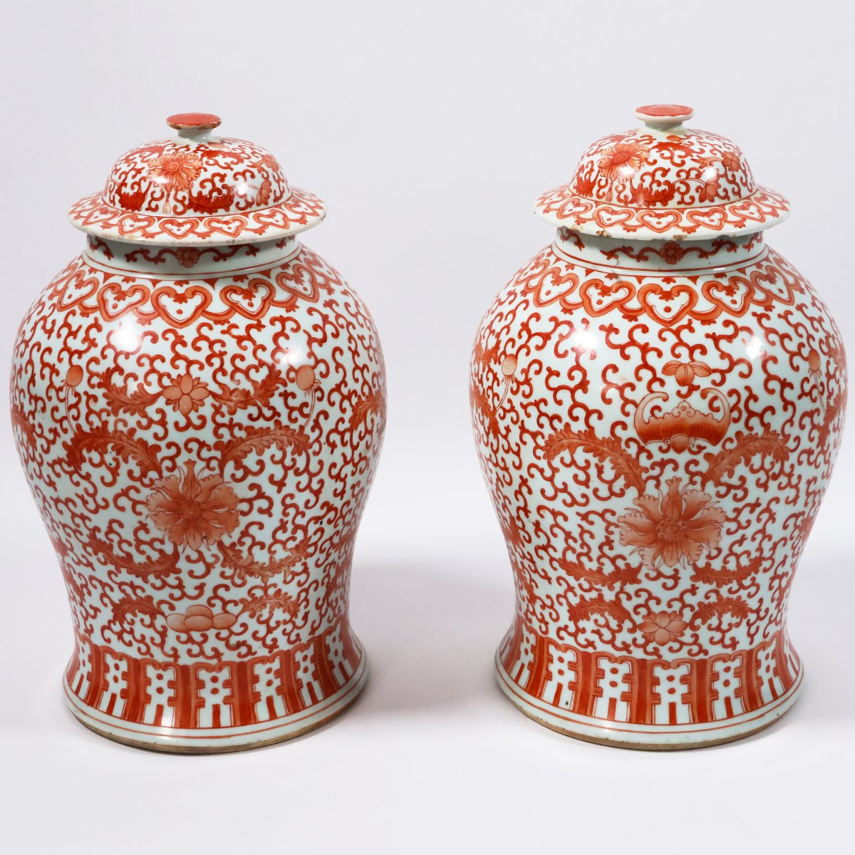 Paire de vases en porcelaine, décorations rouges, Chine, dynastie Qing, 1644-1911, XIXe siècle-photo-4