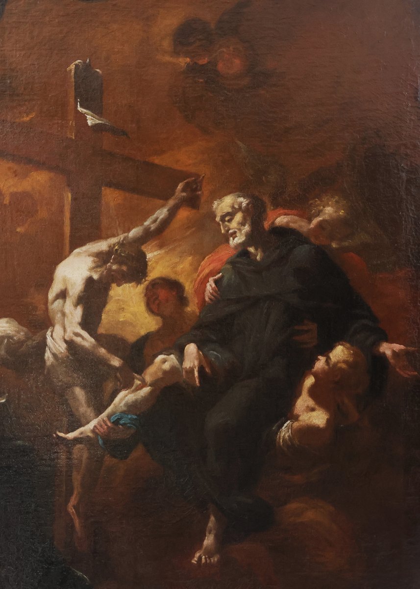 École d’Italie centrale; Saint Pérégrin Laziosi, seconde moitié du XVIIe siècle, huile sur toi-photo-2