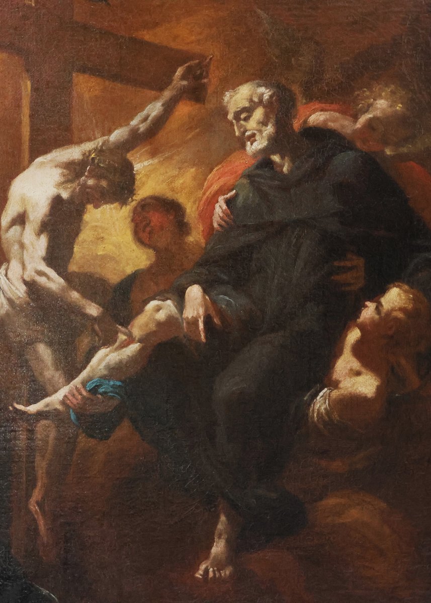 École d’Italie centrale; Saint Pérégrin Laziosi, seconde moitié du XVIIe siècle, huile sur toi-photo-3