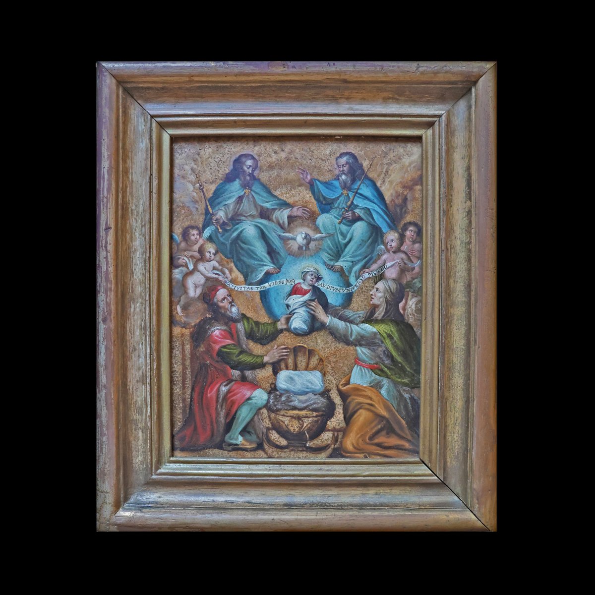 Philip Fruytiers; Saint Joachim And Saint Anne Present Mary To The Trinity, Oil On Alabaster-photo-2