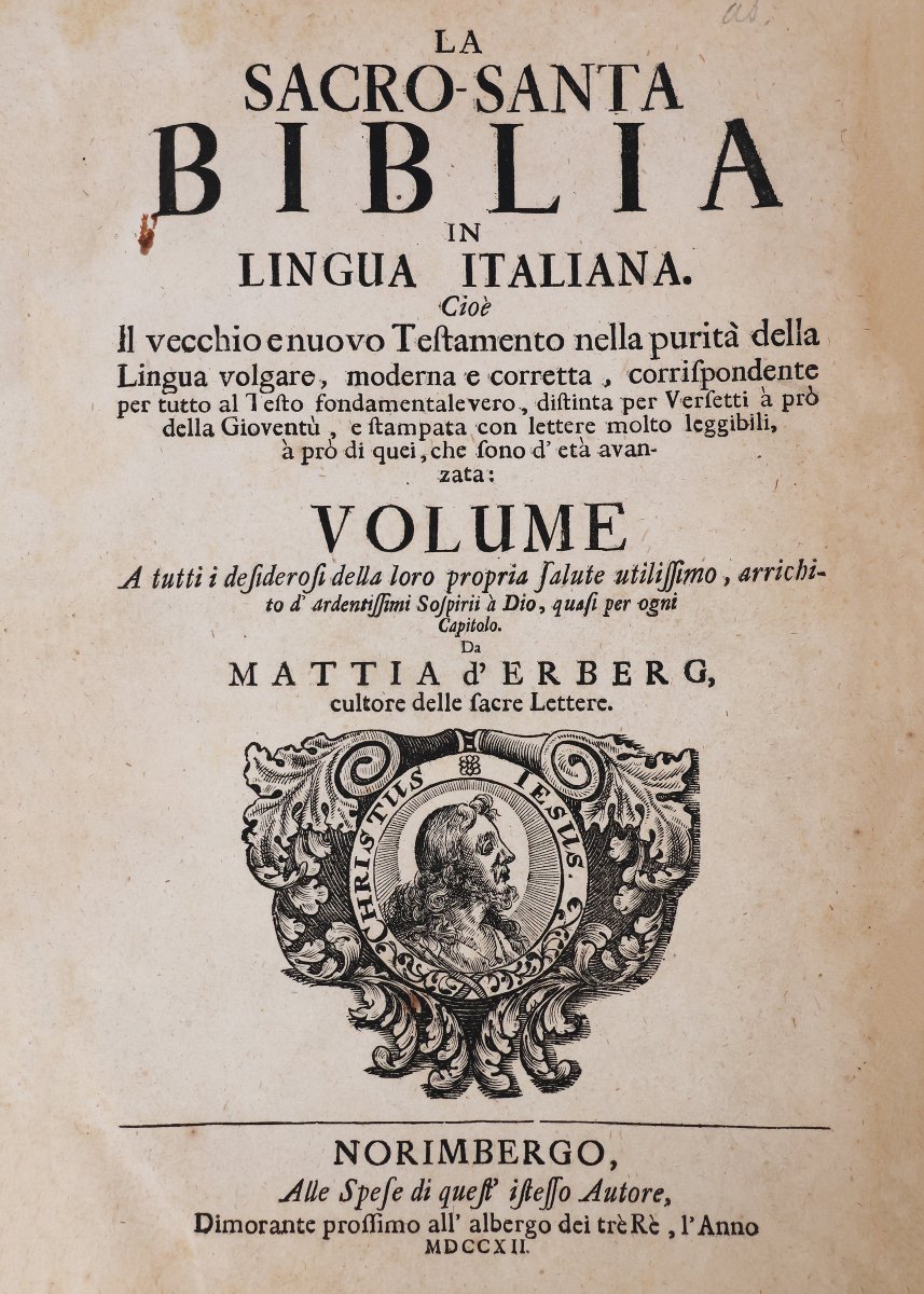 La Sacro-Santa Biblia in lingua italiana. Cioè Il vecchio e nuovo Testamento.. Norimbergo. 1712-photo-2