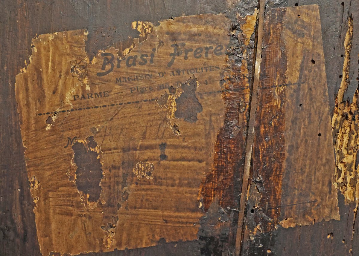Commode marquetée à motifs géométriques et floraux. Émilie, fin du XVIIe début du XVIIIe siècle-photo-5