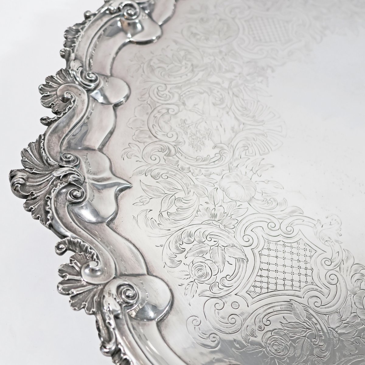 Salver en argent sterling Reine Victoria, Daniel & Charles Houle, Londres, 1844-photo-3