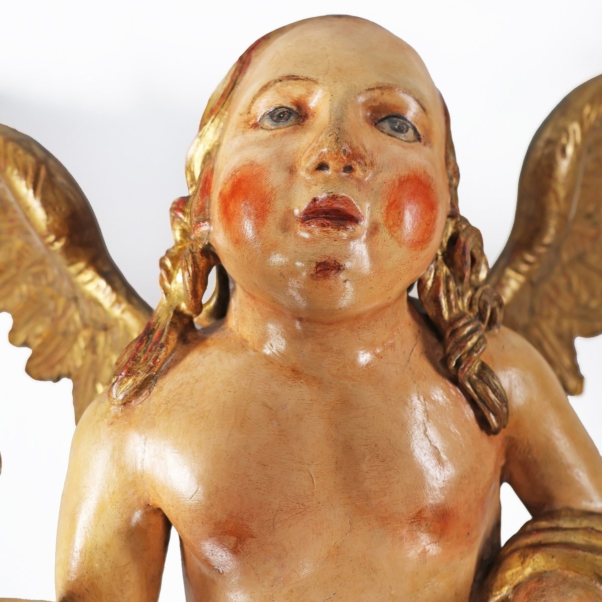 Paire d'anges porte-cierge en bois sculpté. Italie, fin XVIIe début XVIIIe siècle-photo-3