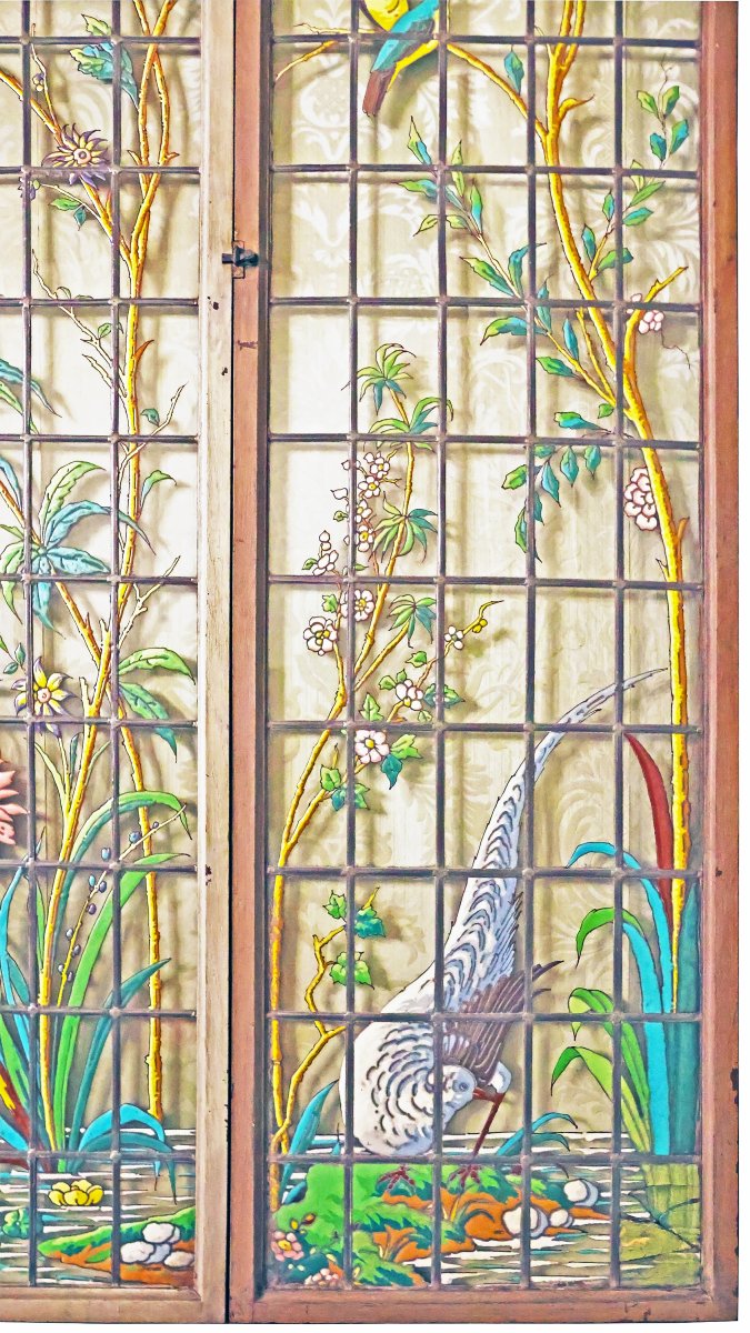 A Suite Of Four Enamelled Japonisme Leaded-glass Windows. Signed J.p. Imberton. Dated 1890-photo-4