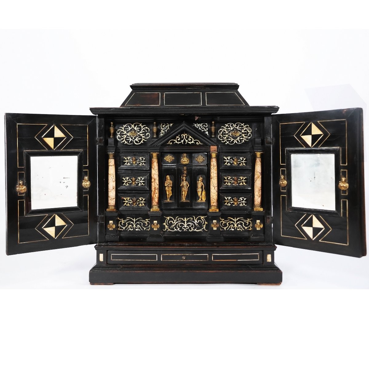 A Lombard Ebony Wood Cabinet Inlaid With Ivory, Marble And Bronze Mounts, Italy, 17th Century-photo-2