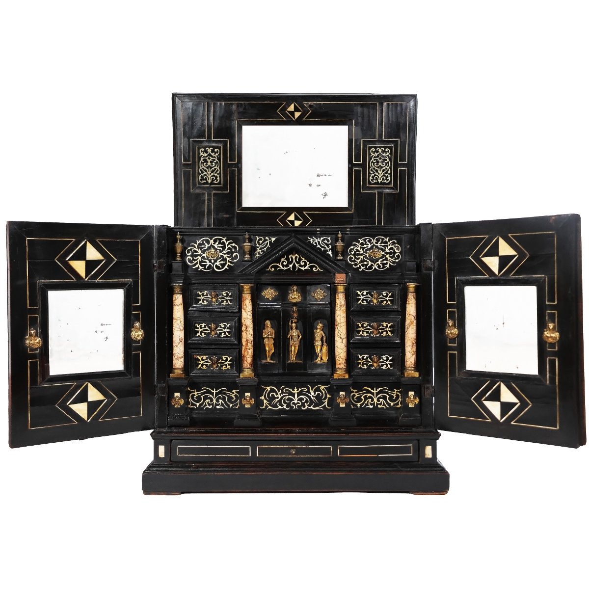 A Lombard Ebony Wood Cabinet Inlaid With Ivory, Marble And Bronze Mounts, Italy, 17th Century