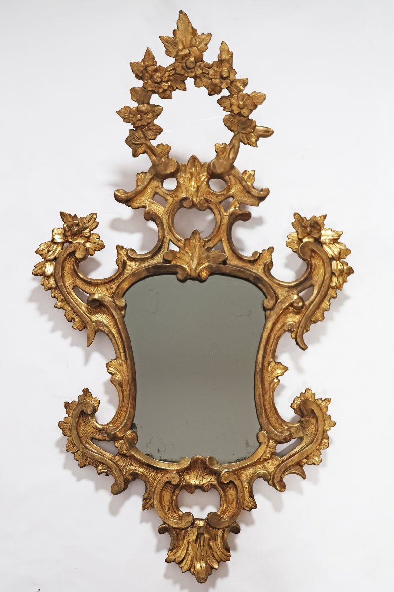 Paire de miroirs en bois sculpté et doré. Veneto, XVIIIe siècle-photo-2