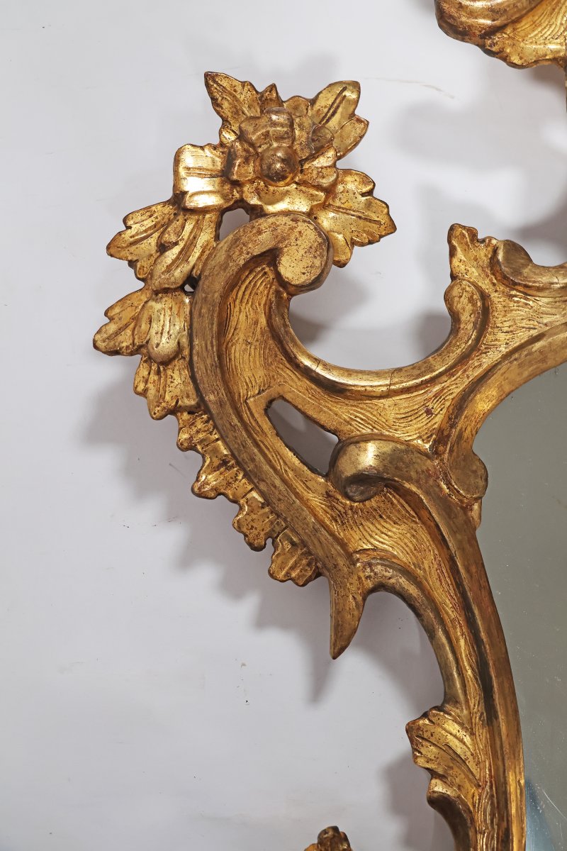 Paire de miroirs en bois sculpté et doré. Veneto, XVIIIe siècle-photo-3