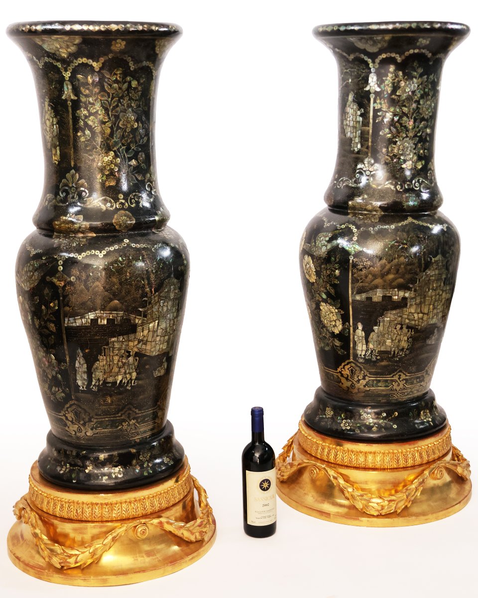 Paire de vases en porcelaine à incrustations de nacre, Chine, dynastie Qing, fin du XIXe siècle-photo-3