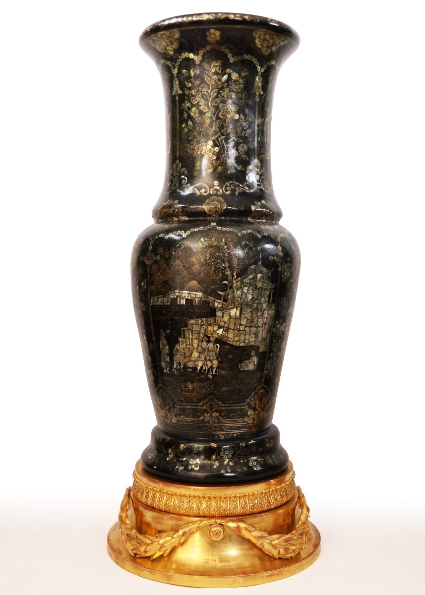 Paire de vases en porcelaine à incrustations de nacre, Chine, dynastie Qing, fin du XIXe siècle-photo-4