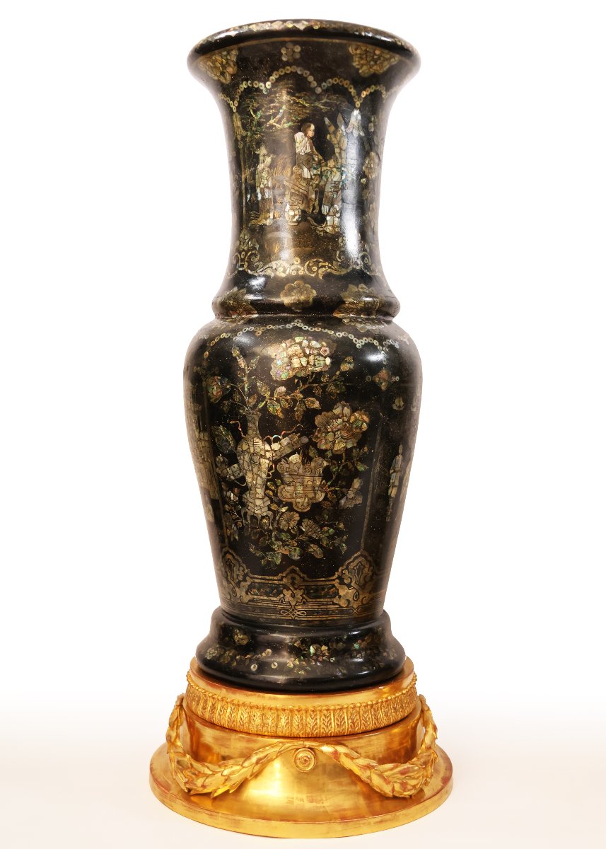 Paire de vases en porcelaine à incrustations de nacre, Chine, dynastie Qing, fin du XIXe siècle-photo-1