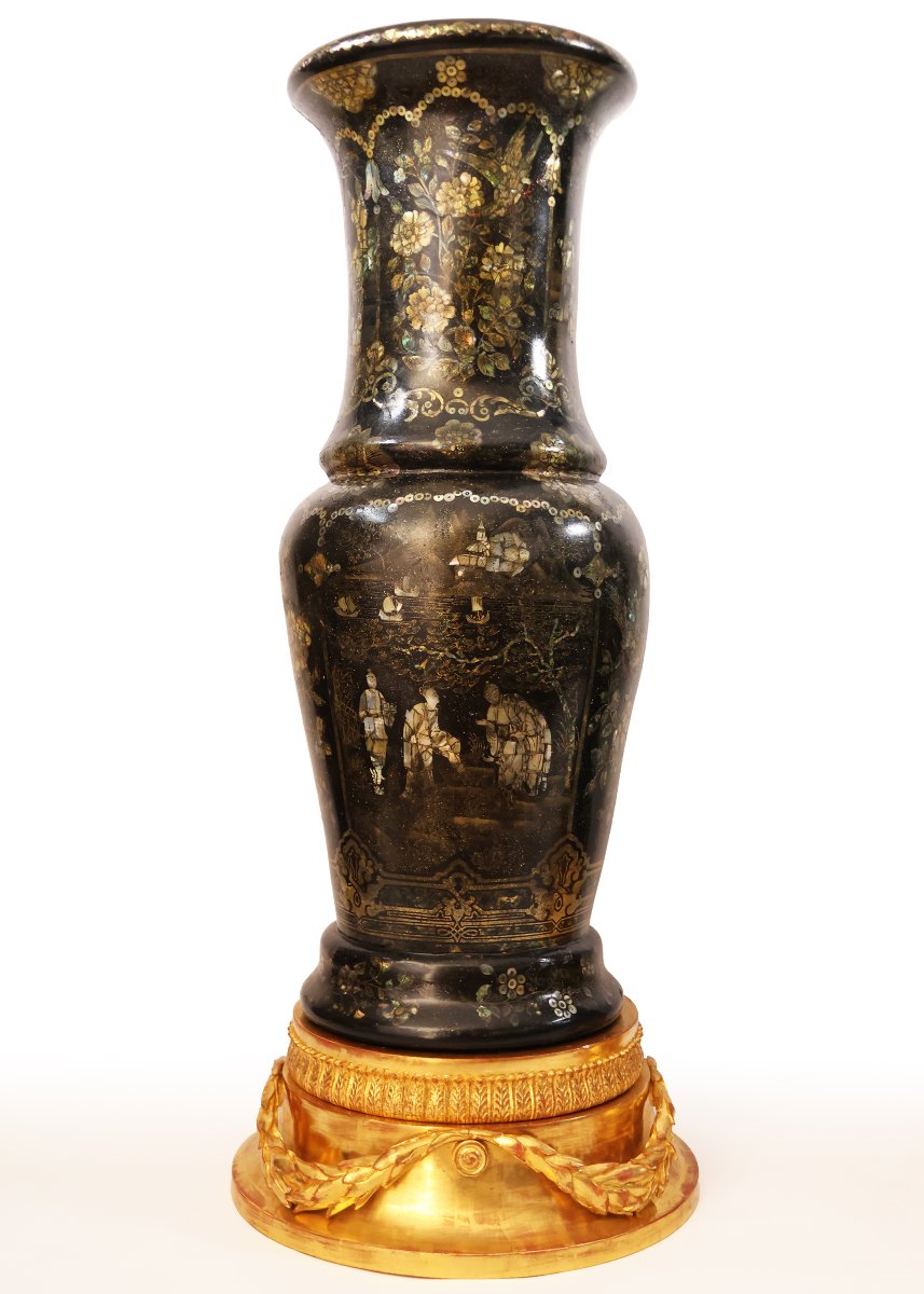 Paire de vases en porcelaine à incrustations de nacre, Chine, dynastie Qing, fin du XIXe siècle-photo-2