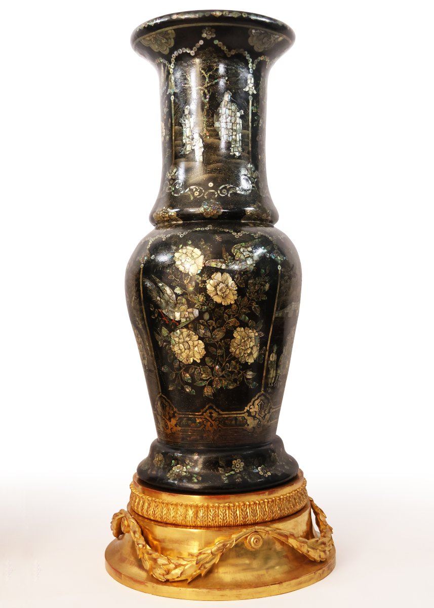 Paire de vases en porcelaine à incrustations de nacre, Chine, dynastie Qing, fin du XIXe siècle-photo-4