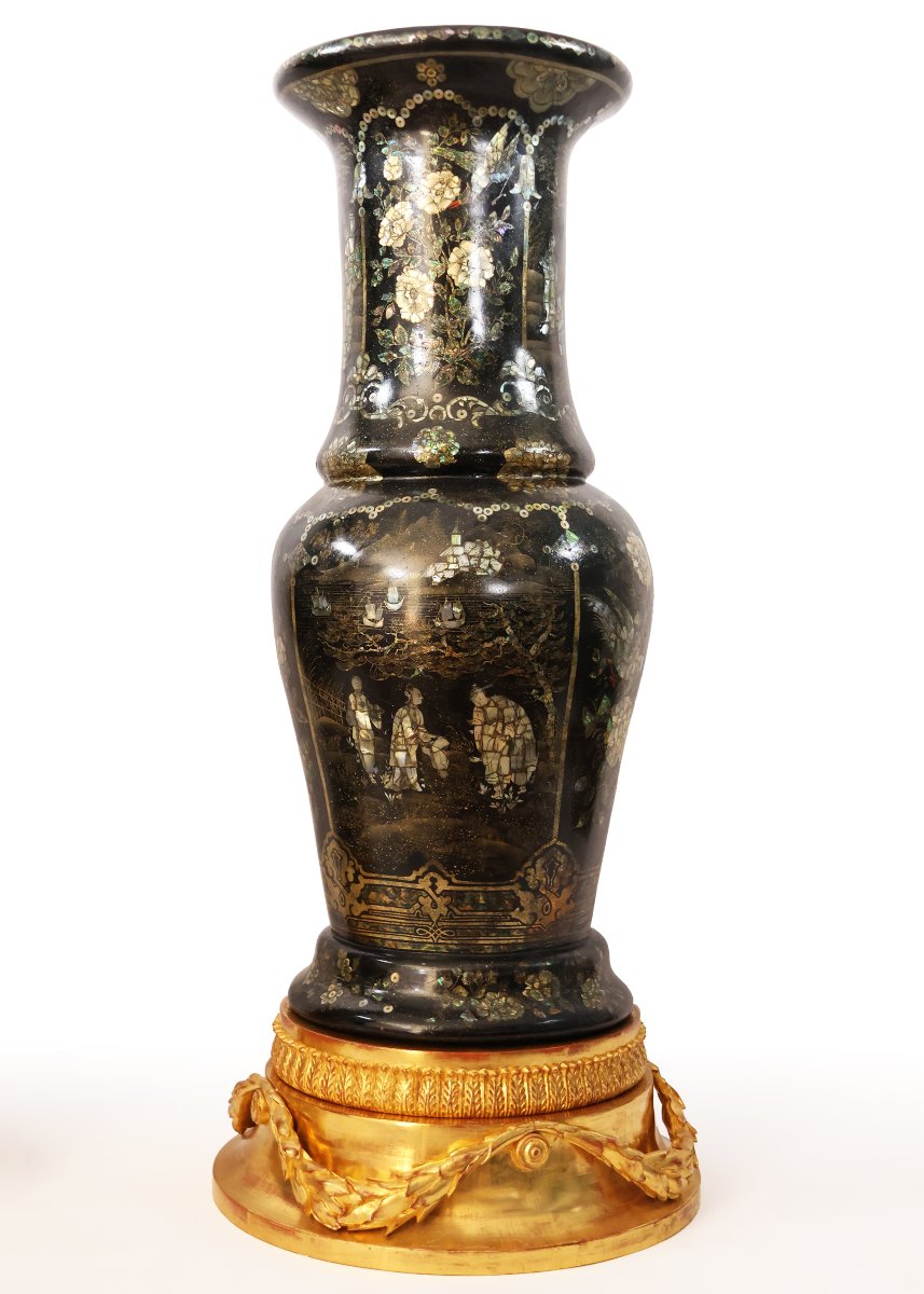 Paire de vases en porcelaine à incrustations de nacre, Chine, dynastie Qing, fin du XIXe siècle-photo-5