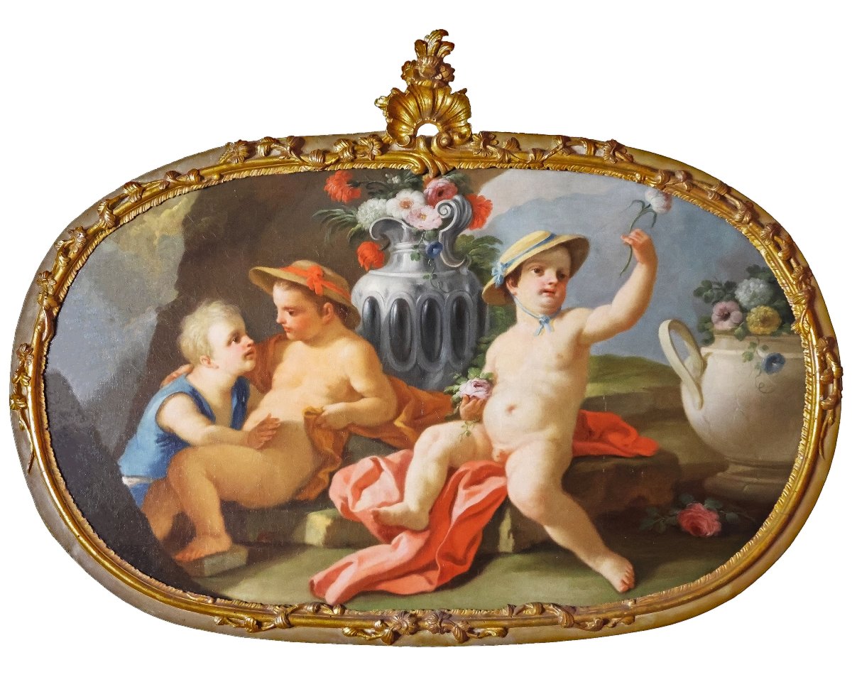 Pietro Bardellino, Naples; Paire de tableaux: Allégories des éléments, huile sur toile-photo-3