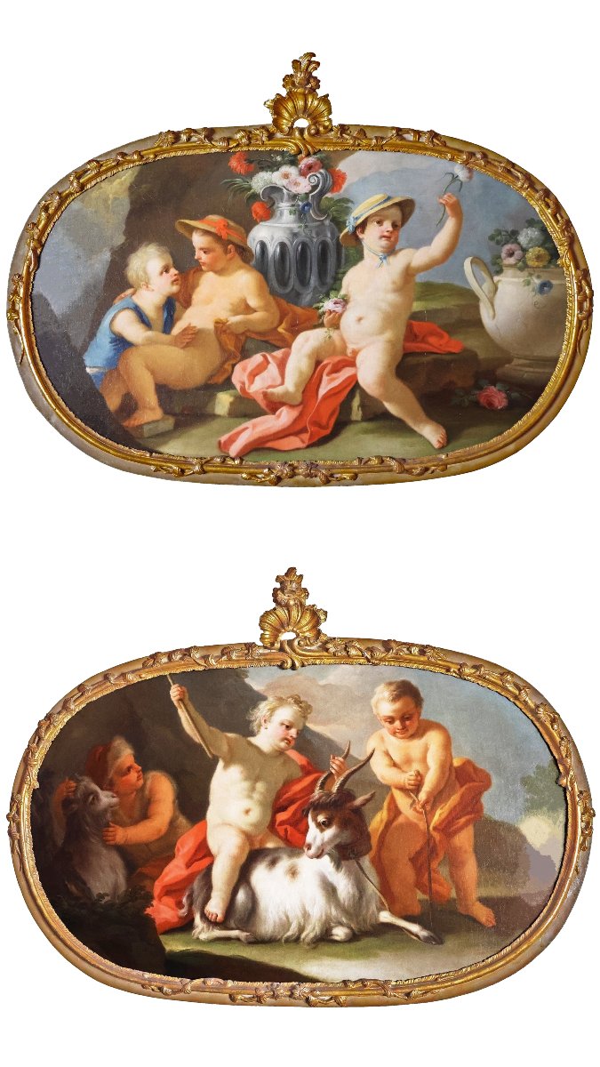 Pietro Bardellino, Naples; Paire de tableaux: Allégories des éléments, huile sur toile