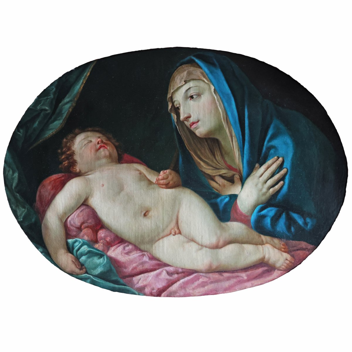 Elisabetta Sirani attribuée à, 1638 – 1665; Vierge à l’Enfant endormi, huile sur toile-photo-2
