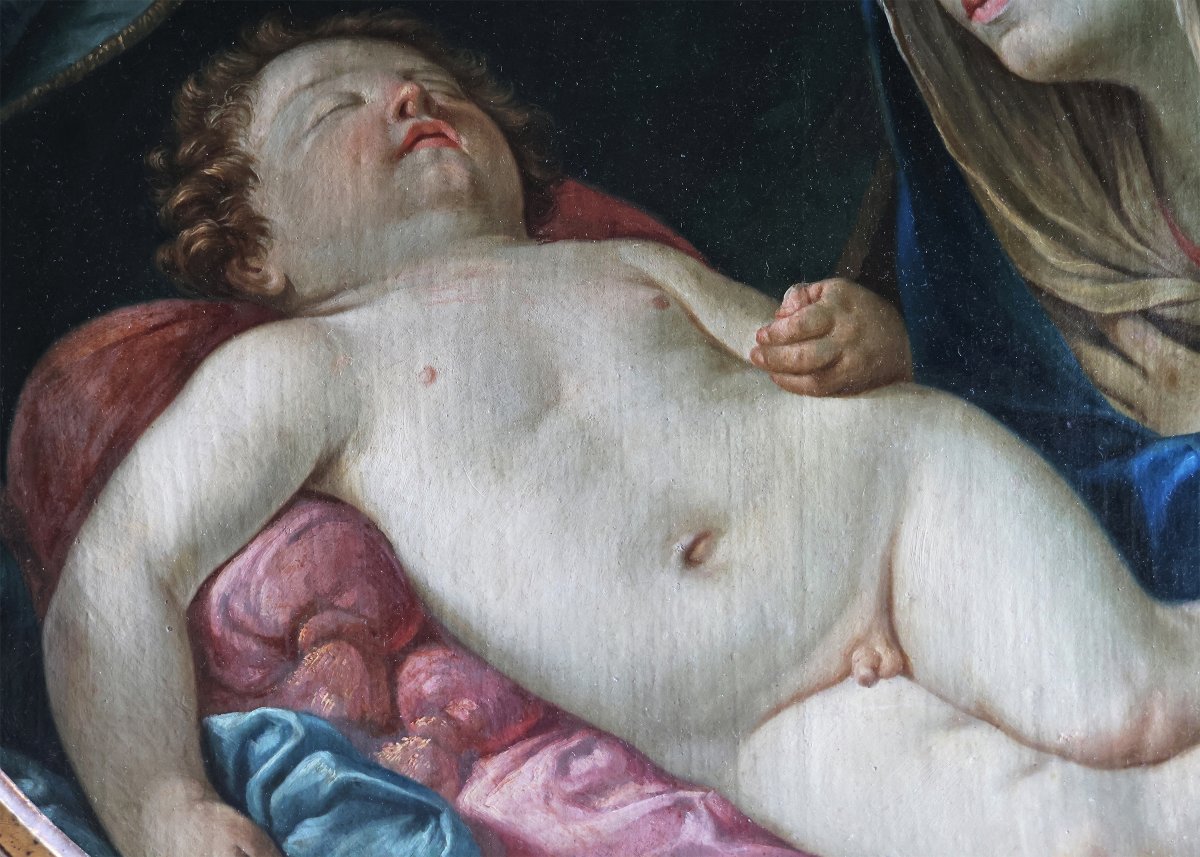 Elisabetta Sirani attribuée à, 1638 – 1665; Vierge à l’Enfant endormi, huile sur toile-photo-4