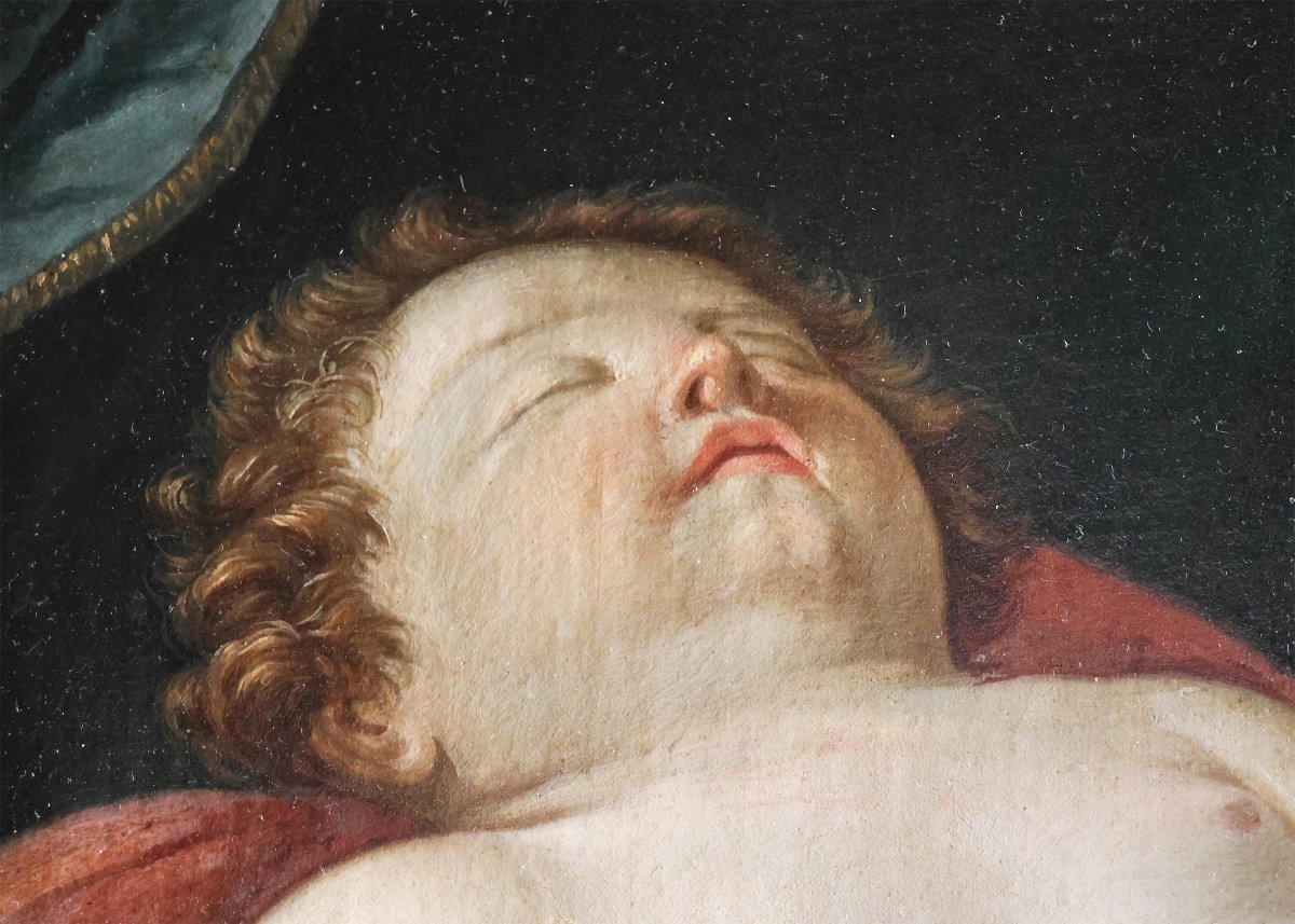 Elisabetta Sirani attribuée à, 1638 – 1665; Vierge à l’Enfant endormi, huile sur toile-photo-2
