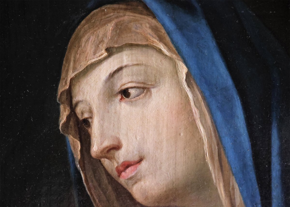 Elisabetta Sirani attribuée à, 1638 – 1665; Vierge à l’Enfant endormi, huile sur toile-photo-3