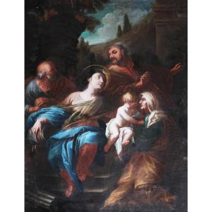 École Italienne ; Sainte Famille avec Sainte Anne, XVIIe–XVIIIe siècle, huile sur toile