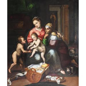 Dirk Hendricksz Centen attr.; d'après la Madonna della Gatta de Giulio Romano, huile sur toile