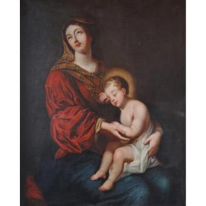 French School; Madonna And Child, 17th Century, Oil On Canvas