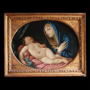 Elisabetta Sirani attr.; Vierge à l’Enfant endormi, huile sur toile