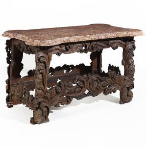 An Italian Carved Wood Table And Spanish Broccatelle Marble, 17th-18th Century