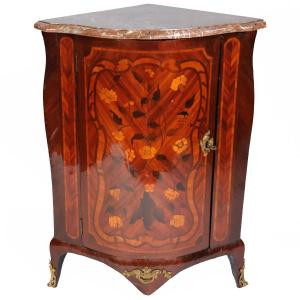 A French Floral Inlayed In Plaissander, Kingwood And Rosewood Encoignure, M. Criard, 18th Cent.