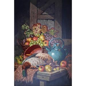 Charles Thomas Bale; Nature morte aux raisins et au gibier; huile sur toile