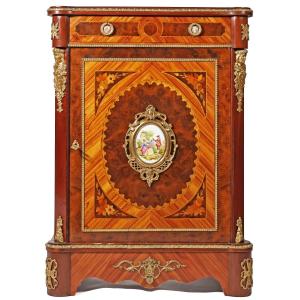Crédence en bois, plaques en porcelaine, France, fin du XIXᵉ siècle