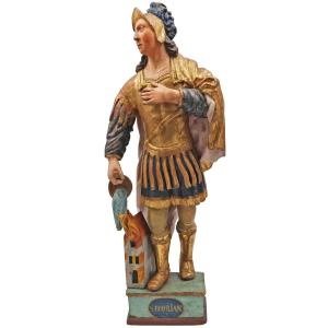 Saint Florian, Polychrome Poplar Wood, Central Europe, 19th Century