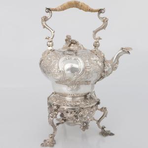 A George II Sterling Silver Kettle On Stand, Samuel Courtauld?, London, 1739-55