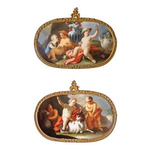 Pietro Bardellino Naples; A Pair Of Paintings: Allegories Of The Elements, Oil On Canvas