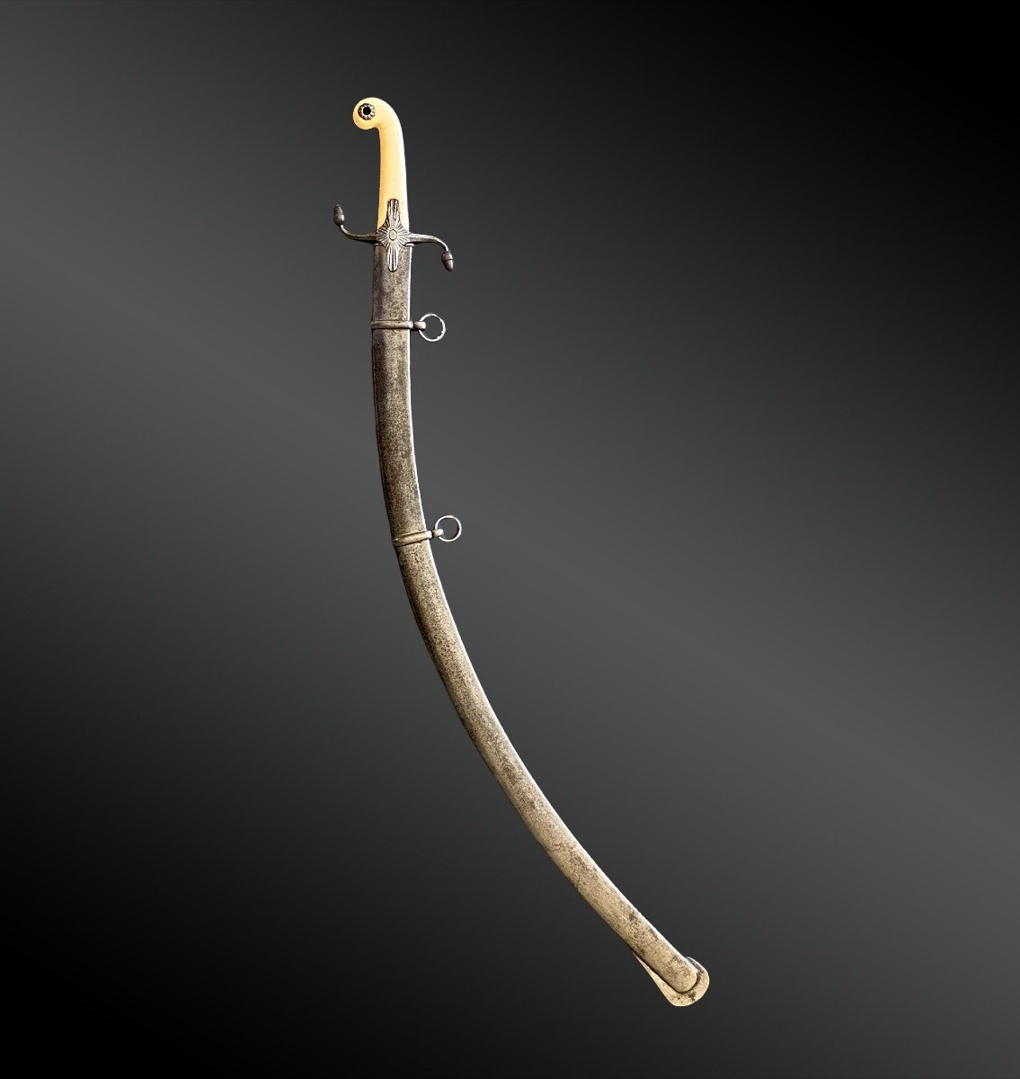 Oriental Saber 19th Century European Work Damascus And Marine Ivory Blade-photo-4