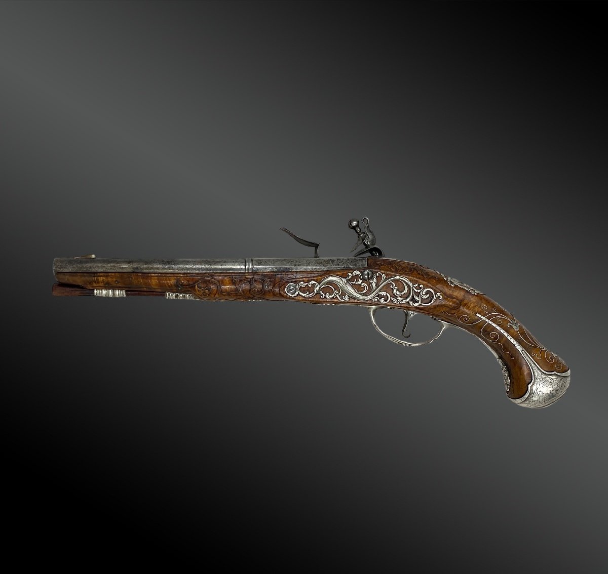 Flintlock Pistol Signed Dars In Angers. Silver Fittings.-photo-3