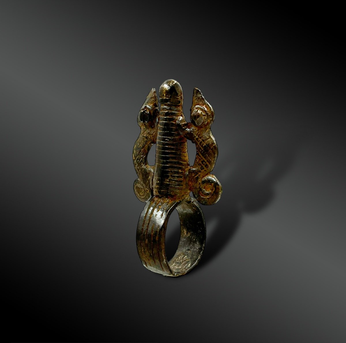 Animated Ring Of Two Chameleons - Gan Culture, South-west Burkina Faso - 19th Century-photo-2