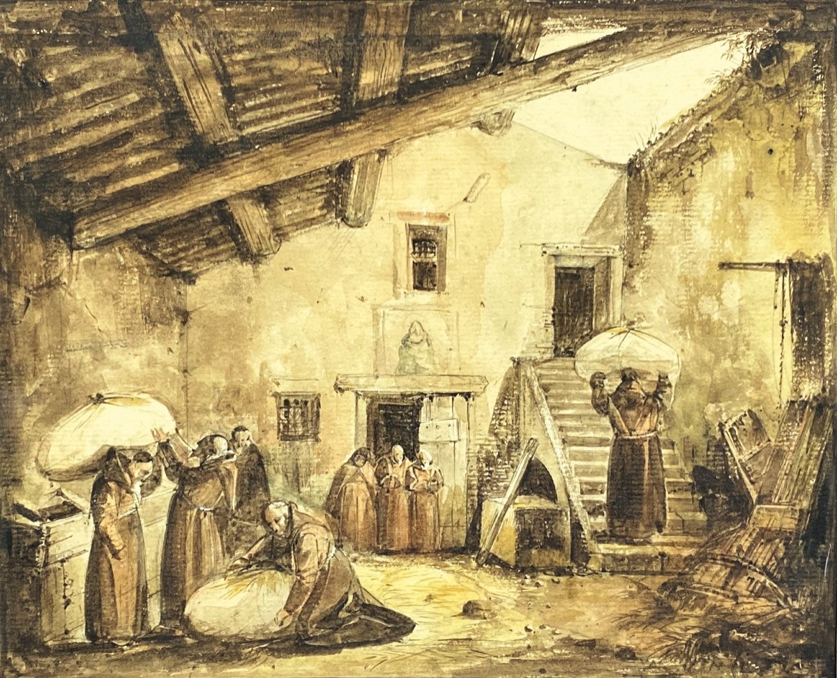 François-marius Granet (1775-1849) - Moines Dans Une Cour