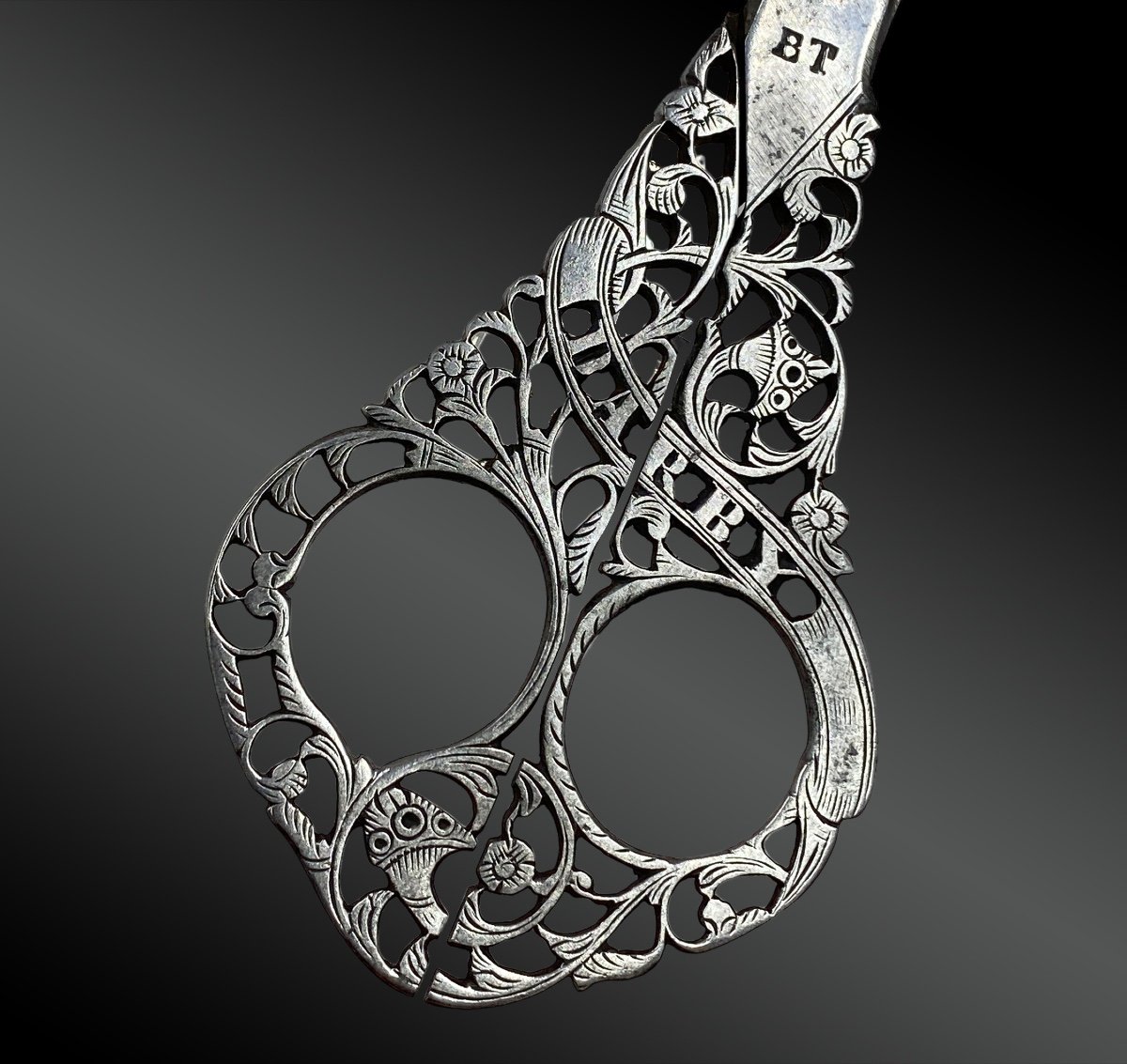 Pair Of Openwork Steel Scissors Late 19th Century-photo-4