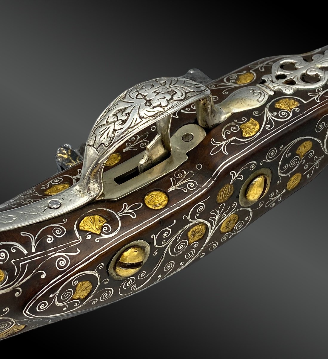 Pistolet à Silex Oriental, Grand Luxe Empire Ottoman, XIXème Siècle-photo-3