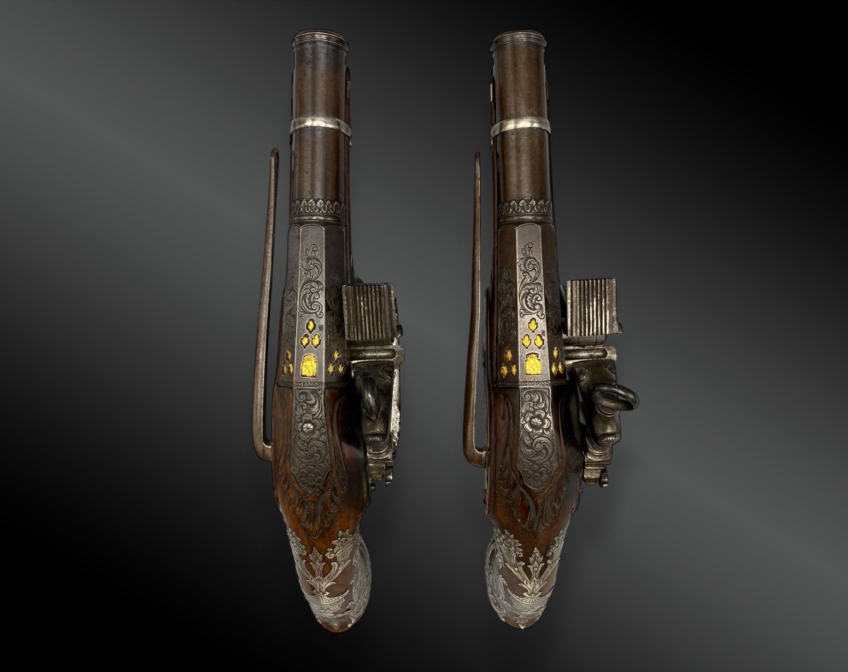 Paire De Pistolets à Silex Luxe, Par Joseph Llinaros Espagne Vers 1800-photo-3