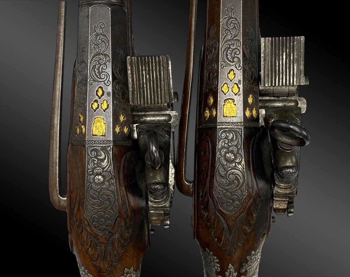 Paire De Pistolets à Silex Luxe, Par Joseph Llinaros Espagne Vers 1800-photo-4