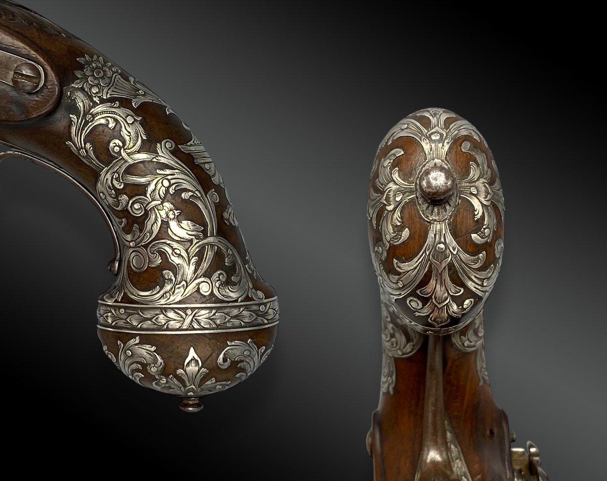 Paire De Pistolets à Silex Luxe, Par Joseph Llinaros Espagne Vers 1800-photo-1