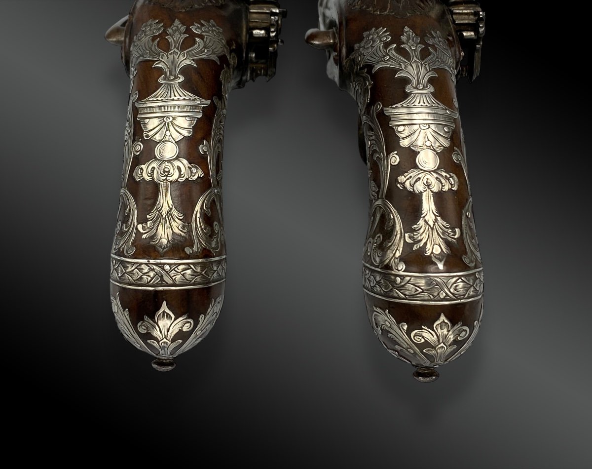 Paire De Pistolets à Silex Luxe, Par Joseph Llinaros Espagne Vers 1800-photo-5