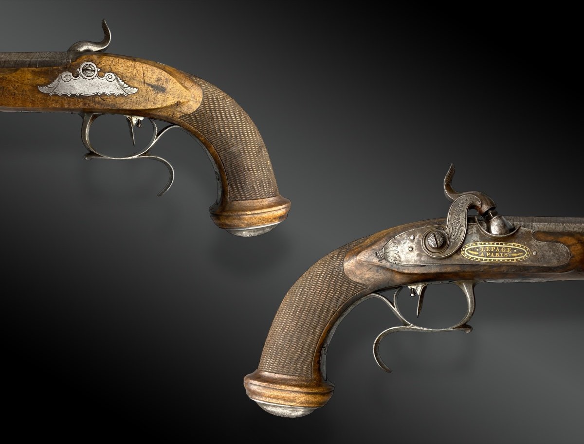 Pair Of Percussion Pistols Signed Lepage In Paris France - 19th Century-photo-2