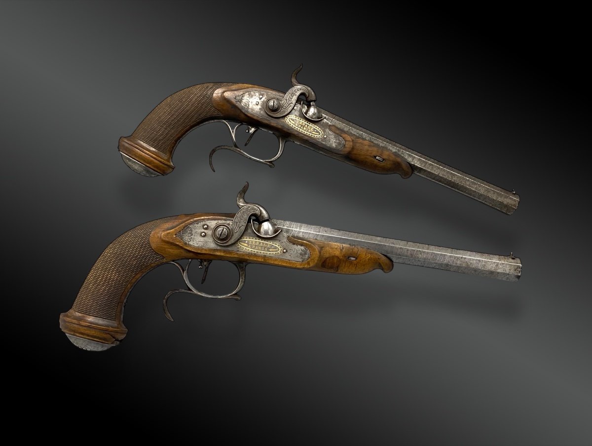 Pair Of Percussion Pistols Signed Lepage In Paris France - 19th Century