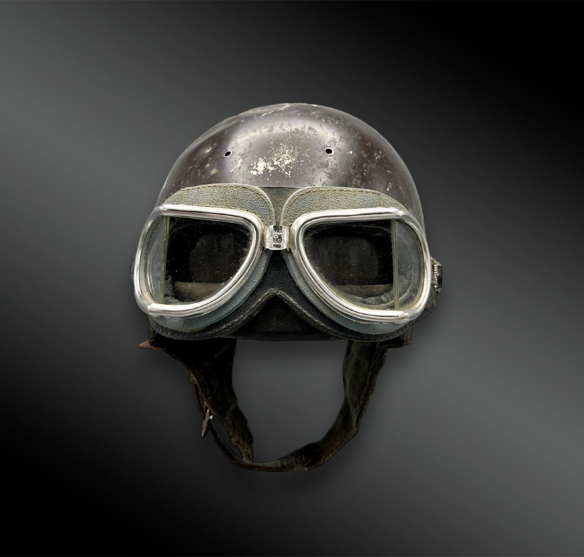 Geno Paris Motorcycle Rider Helmet With Goggles - France - First Half Of The 20th Century-photo-2