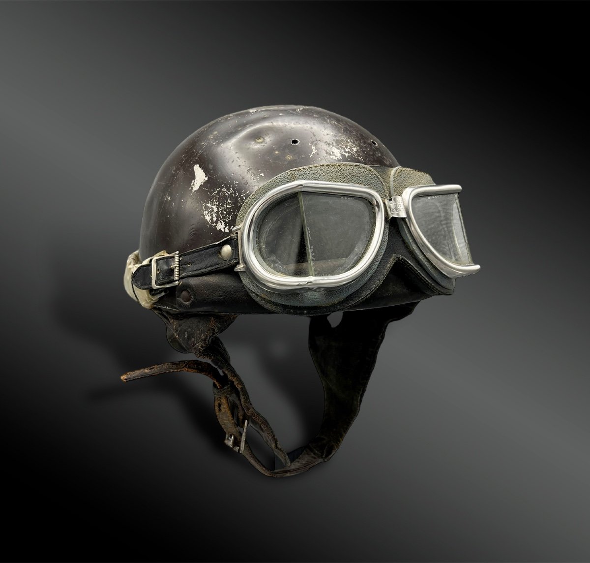 Geno Paris Motorcycle Rider Helmet With Goggles - France - First Half Of The 20th Century-photo-3